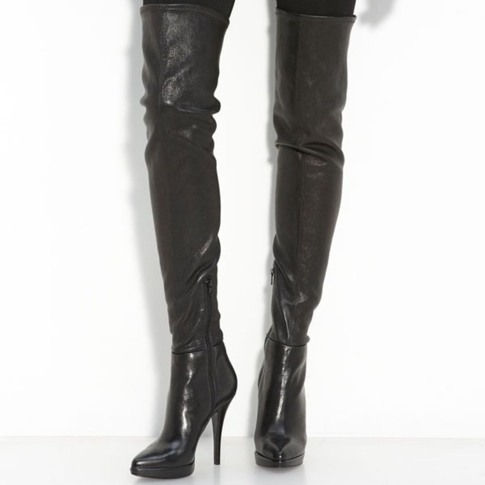 Vera Wang Lavender Olivia Stretch Leather Thigh High Boots. Made in Italy